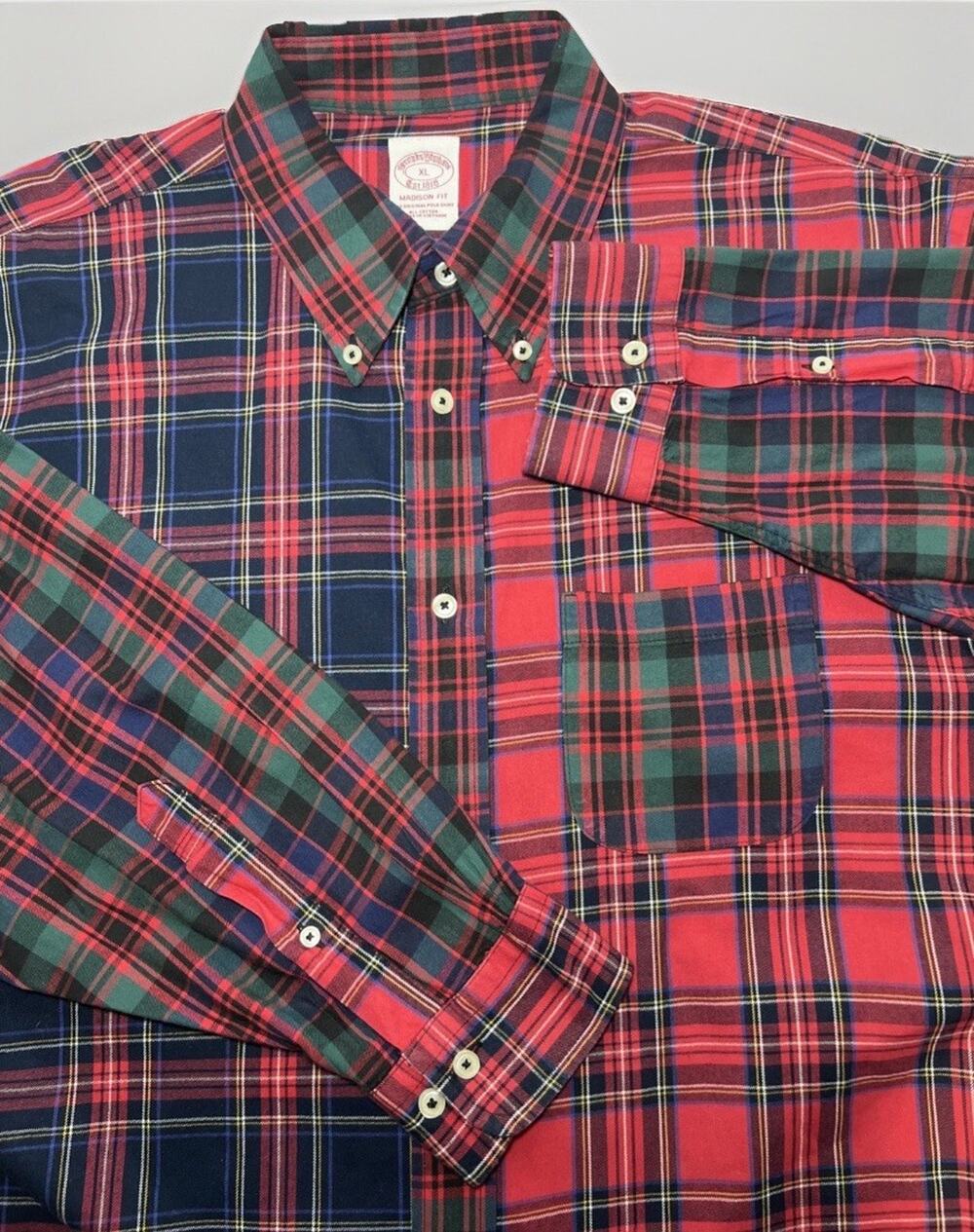 Brooks Brothers Madison Fit Red Plaid Button Long Sleeve Cotton Shirt Size XL